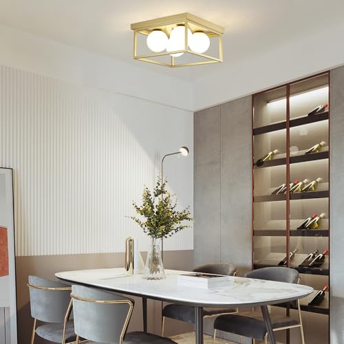 Image of Flush Mount Ceiling Light Fixtures,4-Light Gold Semi Flush Mount Ceiling Light,12.6 inch Mid Century Light Fixture for Hallway Kitchen Entryway Bedroom Living Room