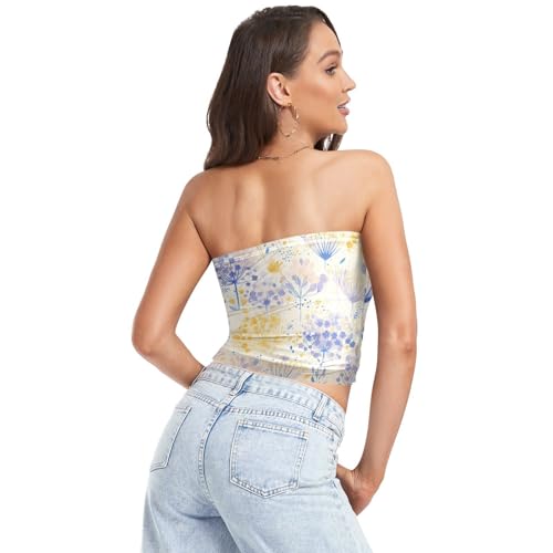 Vintage Birds Flower Butterfly Women's Strapless Crop Tops Sleeveless Crop Top Bra Tub Top Bra for Teen Girls Gym2