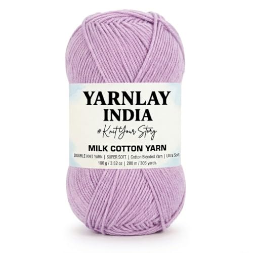 Image of Yarnlay 3 Ply Soft Milk Cotton Yarn for Crochet Knitting, Amigurumi, Punch Needle .DIY Crafts, Summer Wear,Flowers Toys & Cushion Covers 100g (250m) (Shade 23: Lilac)