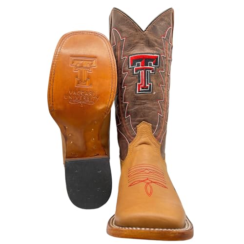 Vaccari Men's Genuine Leather Collegiate Embroidery & Lasered Vamp Broad Square Toe Cowboy Boots4