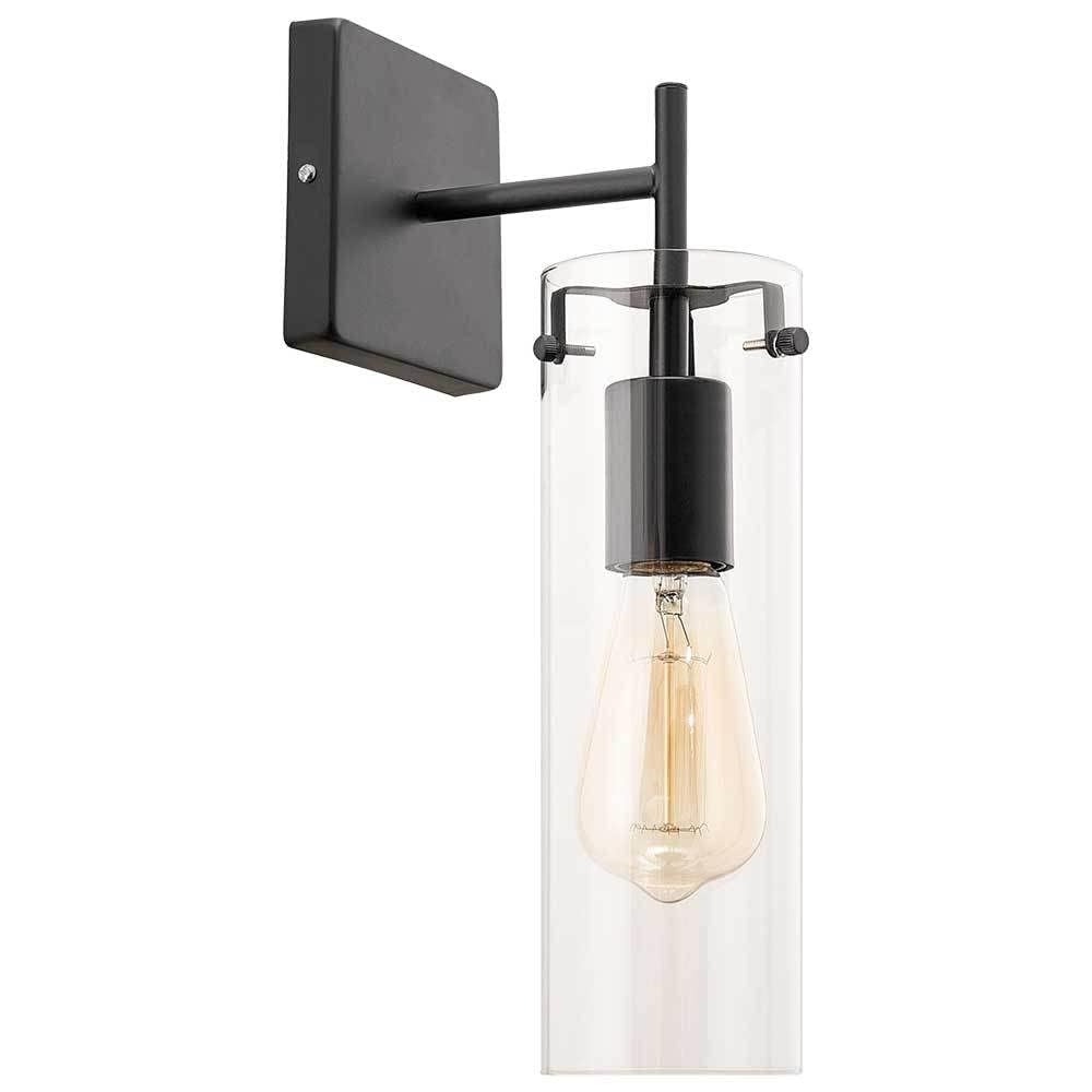 SXSCARKX Bathroom Wall Sconce Industrial Lamp Farmhouse Light Fixture, Matte Black Rustic Vanity Light, Dimmable Bedside Vintage Clear Glass Lampshade with E26 Base for Decor Bedroom