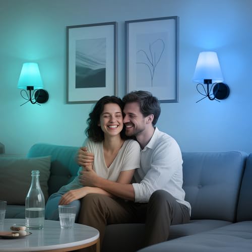 Image of ADISUN Modern Wall Sconce Set of Two, Battery Operated Wall Sconce Remote Control Dimmable Wall Lamp Wireless Sconces for Living Room Bathroom Dining Room Corridor Staircase (2 Bulbs Included)
