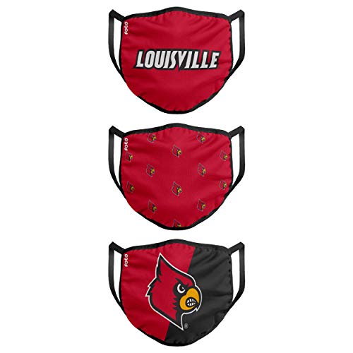 FOCO Lousville Cardinals NCAA Face Cover - Adult - 3 Pack, Model Number: FACECOVERNCAA