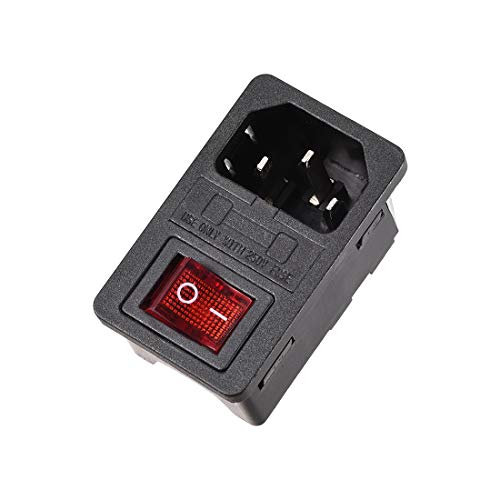 uxcell Red Rocker Switch Fused IEC 320 C14 Inlet Power Socket Fuse Switch Connector Plug Connector