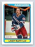 1990-91 O-Pee-Chee #143 Lindy Ruff New York Rangers Official NHL Hockey Card in Raw (NM or Better) Condition