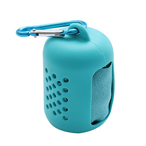 TOPBATHY Quick Dry Camp Towels Ultra Light Microfiber Towel with Silicone Case for Gym Sport Travel Hiking, 40 * 40cm (Light Blue)