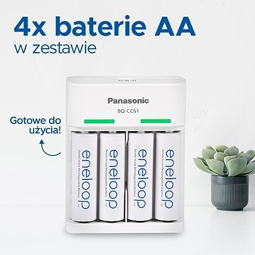 Panasonic eneloop 52061040ic eneloop Basic USB do 2 lub 4 akumulatorów AA/AAA Ni-MH z 6 funkcjami bezpieczeństwa i micro USB, w zestawie z 4 akumulatorami eneloop AA/Mignon, min. 2000 mAh