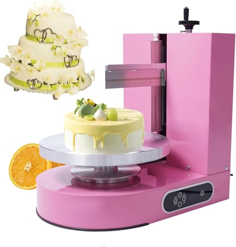 LARIDEN Cake Decorating Machine, Automatic Cake Cream Frosting Machine,Cake Icing Machine with Adjustable Scraper, for 4" to 12" Cake, 60-320rpm for Cake Dessert Shops, Home (Pink)