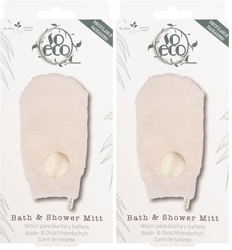 Image of So Eco Bath & Shower Mitt - Vegan & Cruelty-Free Exfoliating Body Mitt for Smooth Skin, Natural Ramie Plant Fibre Bath & Shower Accessory (Pack of 2)