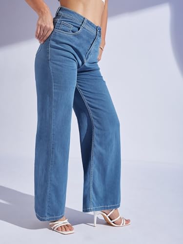 Image of Miss Chase Women's Wide-Leg High-Rise Regular-Length Stretchable Shaping Denim Jeans