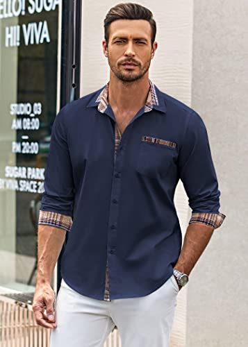 Coofandy Men's Dress Shirts Long Sleeve Stretch Formal Shirt Business Casual Button Down Shirts Blue X-Large #TOP2