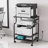 OYRREU 3-stufiger Druckertisch mit Steckdose und USB-Anschlüssen, verstellbare Einlegeböden, rollender Druckerständer für das Heimbüro, 3D-/Laserdrucker, Heißpresse (Schwarz)