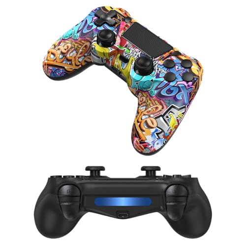 Image of TIANHOO Wireless Controller Compatible with PS4 /Pro /Slim | with Vibration Feedback, Motion Sensing, Touchpad, Light Bar, Share, 3.5mm Headphone Jack (Graffiti, Black)