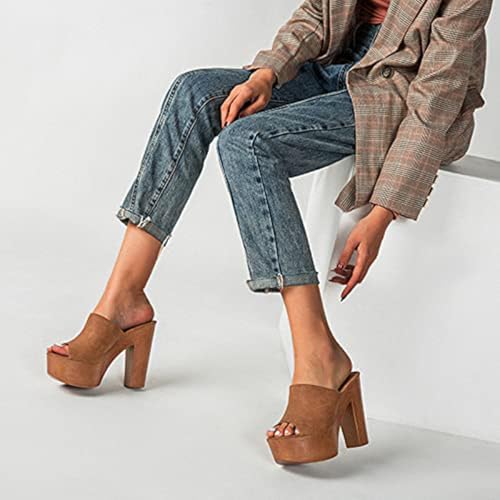 Women's Peep Toe Platform Chunky High Heel Mule Sandals Slip On Wedge Slides Sandals Comfortable Dress Sandals2