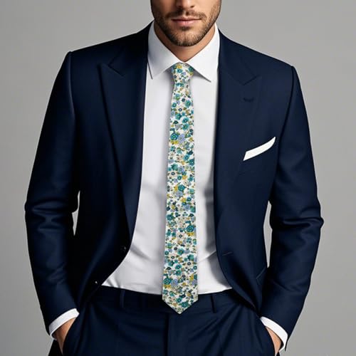 Image of Cotton Floral Ties for Men 2.76 inch Men's Skinny Tie Linen Flower Printed Neck Tie for Wedding Dating Party