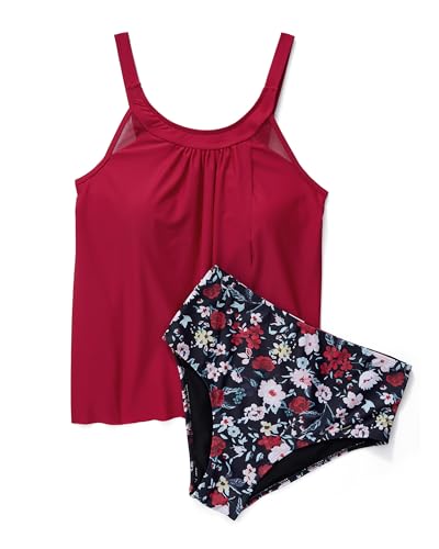Image of SUUKSESS Women Tummy Control Tankini Bathing Suit Ruffle High Waisted Swimsuit