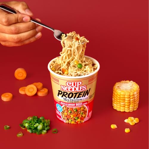 Image of Nissin Cup Noodles Protein Ramen, Beef Flavor with Bone Broth, 16g Protein, 2.54 Ounce Cup (Pack of 6)