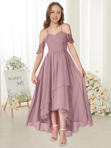 Girls Asymmetrical Bridesmaid Chiffon Flower Girl Dress Spaghetti Straps Formal Wedding Birthday Party Dress2