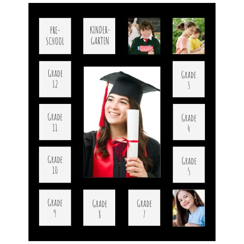 Vudeco School Picture Frame Pre-K 12-11X14" 15 Photos School Days Photo Collage-No Frame-Pre K School Kindergarten To 12Th Grade School Photo Book School Photo Frame K-12 Mat School Year Picture Album #TOP1