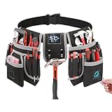 Werkzeuggürtel Herren mit 26 Taschen, Magnetische Abnehmbare Werkzeugtasche, Verstellbarer Handwerker Gürtel mit Hammerhalter für Elektriker, Schreiner & Bauarbeiter (Grau)