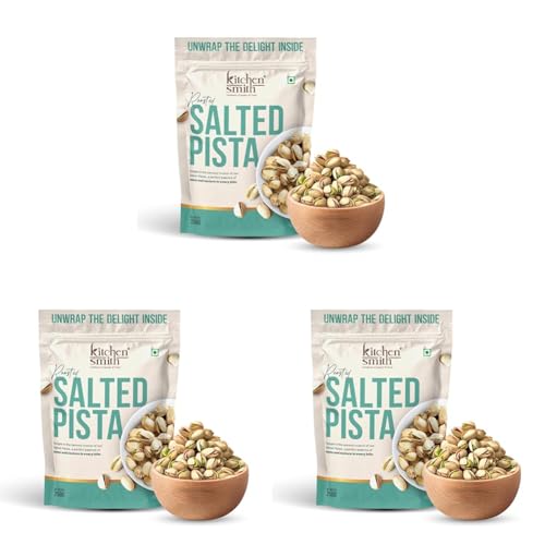 Image of KitchenSmith Salted Roasted Pista - 250gm | California Pistachios, Pista Dry Fruit, Tasty & Healthy Inshell Pistas | High In Protein | Gluten Free (With Shell, Air Tight Pouch) (Pack of 3)