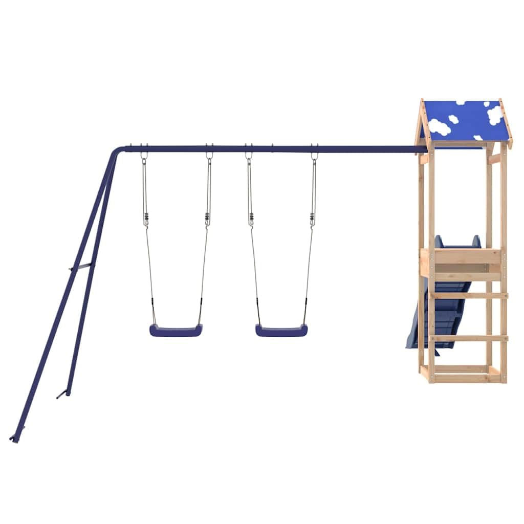 Spielturm Massivholz Kiefer mit Wellenrutsche und Doppelschaukel, Klettergerüst für Garten und Terrasse, Outdoor Spielplatz mit Sandkasten, Robustes Gartenspielzeug für Kinder ab 3 Jahren