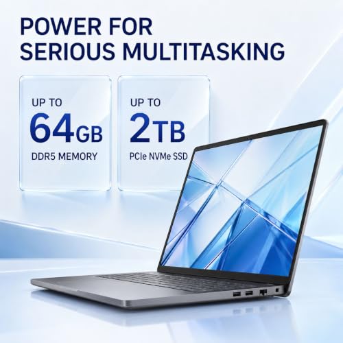 Image of Dell Pro 16 Business Laptop, 16 inch 2K IPS Anti-Glare Display, Intel Core 5 120U 10-Core, 16GB DDR5 RAM, 1TB PCIe NVMe SSD, Backlit Keyboard, Numeric Keypad, Thunderbolt 4, Wi-Fi 6E, Windows 11 Pro