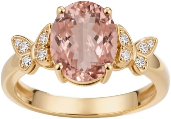10K 14K 18K Gold Butterfly Gemstone Ring for Women with Moissanites/Diamonds 2 Carat Oval Birthstone Anniversary Statement Rings Size 3-16