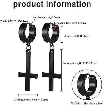 Boucles D'Oreilles Gothiques Croix Inversée Acier Inoxydable - Homme Et Femme