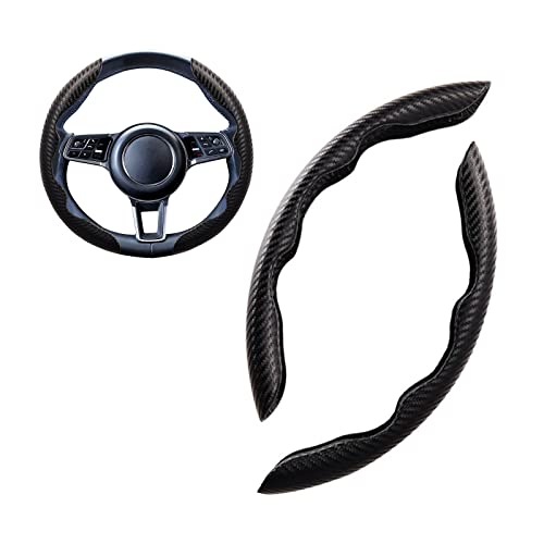 Ergocar Deporte Funda Volante Coche Segmentadas Forma D & Redonda Universal Gamuza/Fibra de Carbon Moda Accesorios Coche Transpirable Antideslizante 38cm(15"), Negro Cover