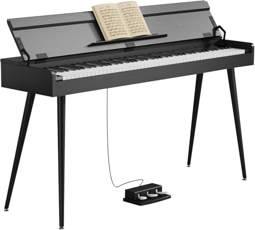 KUMENG Digital Piano 88 Key Weighted Keyboard,Full-Size Desk Progressive Hammer-Action Electric Piano For Beginners, With Sheet Music Stand, Pedal,Power Adapter, Headphone Mode, Usb-Midi