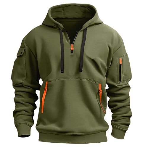 Fall Winter Quarter Zip Hoodie Men Pullover Tactical Sweatshirt Vintage Long Sleeve Casual Hoodies with Pockets