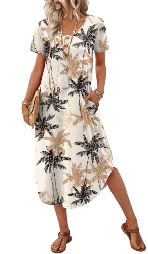 Summer Dresses for Women 2026 Casual Beach Vacation Travel Dresses Hawaiian Spring Break Outfits Maxi Tropical T Shirt Dress L