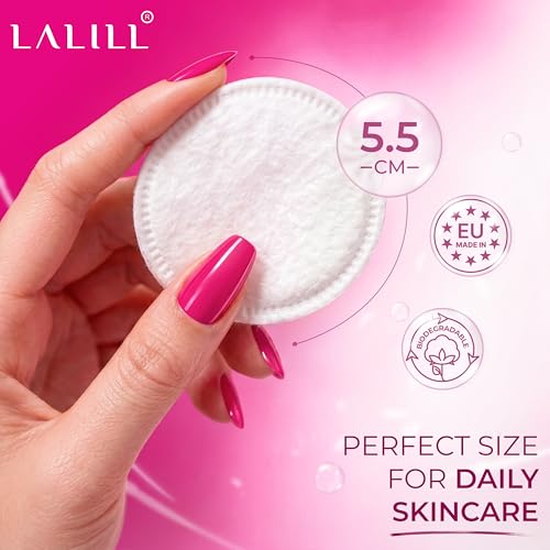 LALILL Wattepads aus Baumwolle 600 Stück - Fusselfreie Abschminkpads für Gesicht & Augen - Effektive Gesichtsreinigung - Cotton Pads Geeignet für Empfindliche Haut