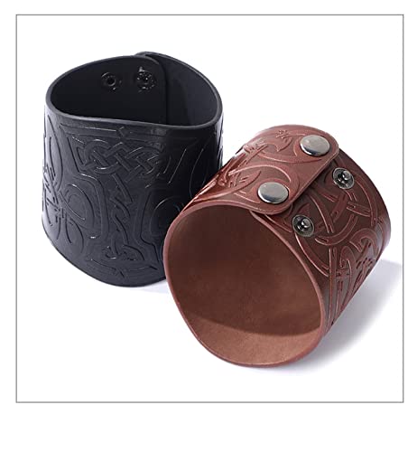 Leather Armour,Medieval Bracers Viking Wrist Guard Faux Leather Bracers Gauntlet Wristband Leather Wide Cuff Archery Bracers Hunting LARP Viking Costume Accessories Men - Image 2