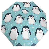 Cute Penguins Folding Auto Open Close Umbrella Antarctic Animal Windproof Compact Travel Umbrella For Rain And Shine Portable for Women Men