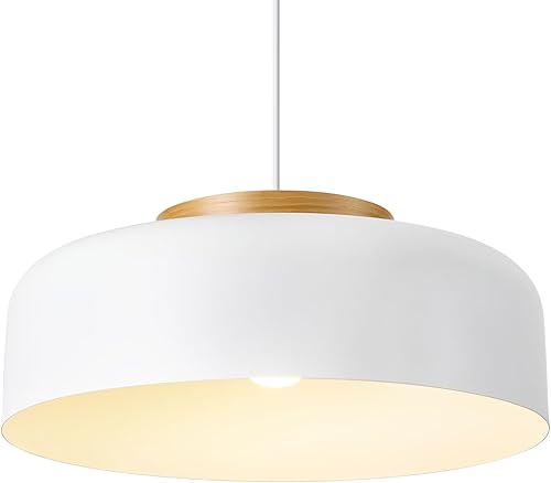 Lámpara colgante grande, 17.7 pulgadas, tapa de madera natural, cable ajustable, lámpara de araña simple y moderna para comedor, mesa de cocina,