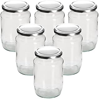 Pack of 6 x 2lb / 720ml Round Glass Jam Jars with Gold Twist Off Lids - (Choice of Lid Colours)