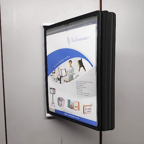 Image of Infomate Wall Unit Folder A4 with 5 Folders - Wall Hanging Documents Storage File Folders - Black Colored Folders