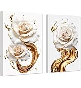 抽象画 薔薇 Amazon.co.jp: ZXHYWYM 抽象的 ホワイト&ゴールド ローズ ウォールデコ