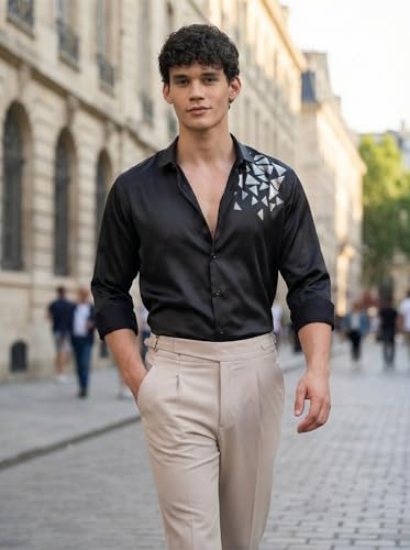 Image of IndoPrimo Men's Stylish Satin Shirt for Party, Formal, Daily and Casual Wear Full Sleeve Shirt for Mens - Trio