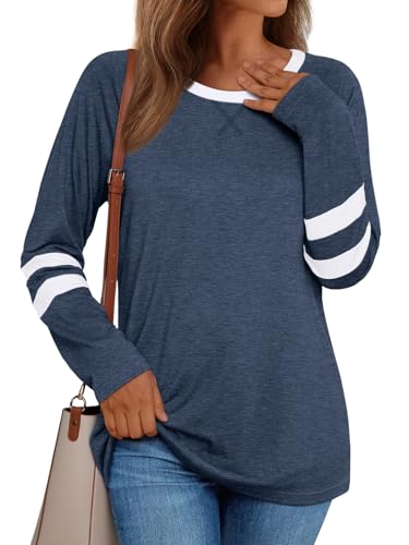 AUTOMET Womens Long Sleeve Shirts Color Block Casual Crewneck Tops Tshirt Basic Tee Fall Fashion Clothes Trendy Outfits