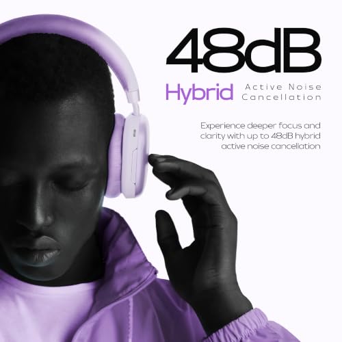 Image of Zebronics Silencio 200T Wireless Headphones, Hybrid ANC 48dB, Upto 100Hrs Playback, 40mm Drivers, Dual Mic ENC, BT v6.0, Gaming Mode, Dual Pairing, Touch Controls, App Support, AUX (Purple)