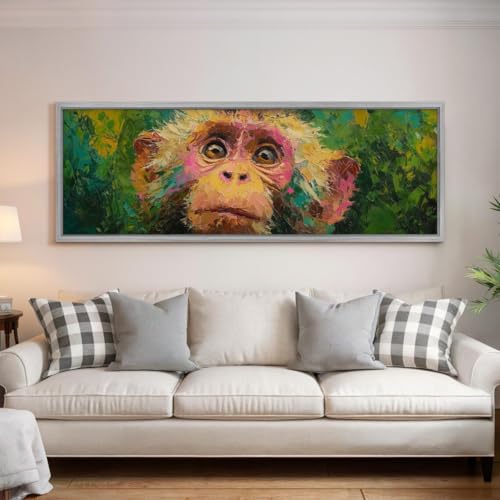 Tableau de singes colorés pour salon, grande toile murale exotique au format panoramique
