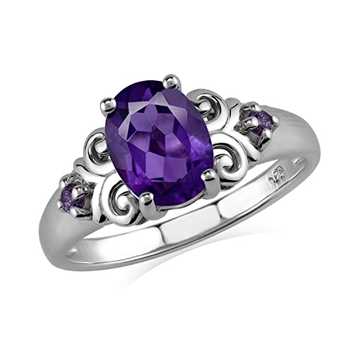 Silvershake Genuine 1.7 CTW African Purple Amethyst 9X7mm 925 Sterling Silver Victorian Style Engagement Ring January Birthstone Gemstone