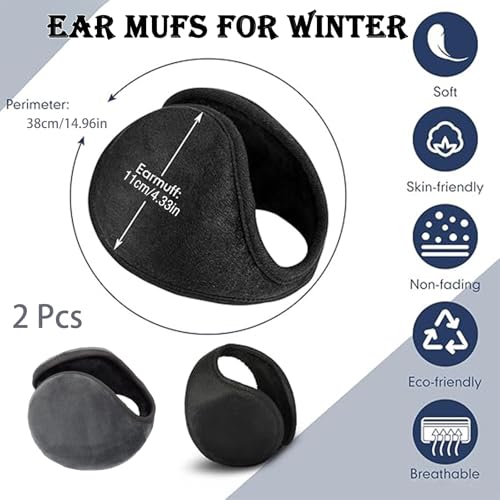 HcvGcm Ohrenwärmer Damen & Herren, 2 Stück, Schwarz & Grau, Weiche Ohrenschützer, Ideal für Outdoor-Aktivitäten wie Skifahren, Radfahren, Wandern