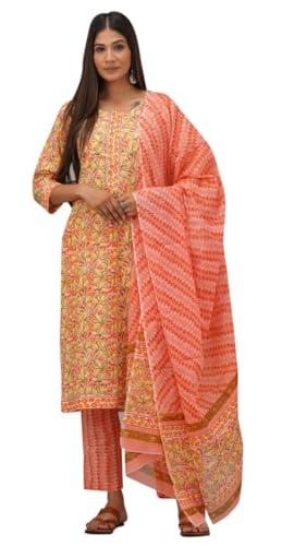 Kurta Pantalon Ensemble Coton Imprimé Costume Traditionnel Indien Femme Style Droit