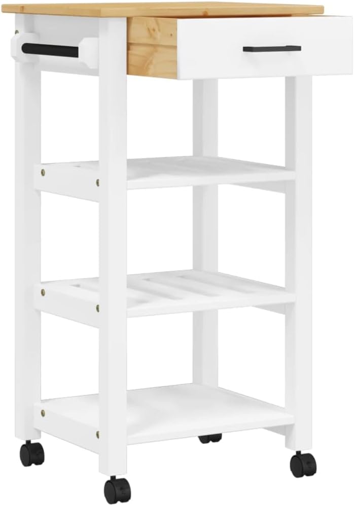 Kitchen Trolley Monza 18.9"x15.7"x35.4" Solid Wood Pine Kitchen Storage