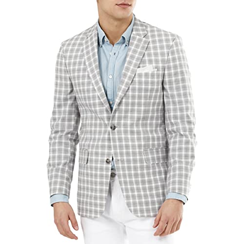 Tommy Hilfiger Mens Trevor Plaid Flex Fit Two-Button Blazer Gray 40R #TOP27