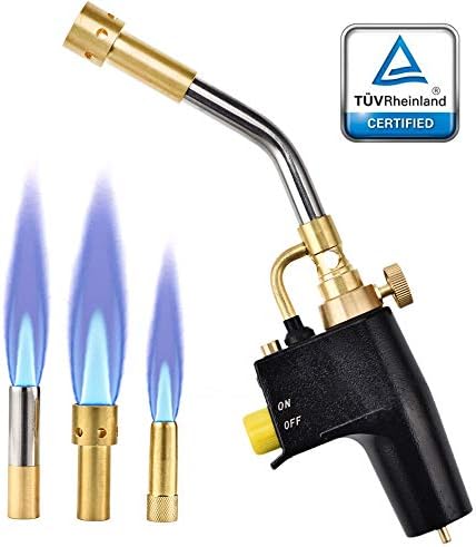 SKYTOU Heat Propane Mapp Torch Multi Purpose Includes 3 Nozzles/Tips High Intensity Trigger Start Torch Heat Shrink Torch (Black)